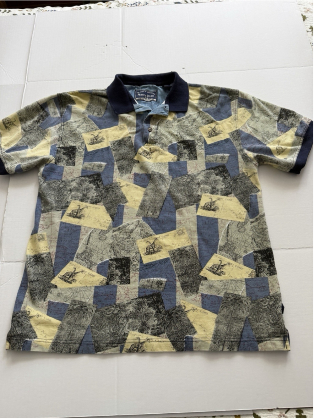 VTG North River postcard tropical polo shirt men’s sz L